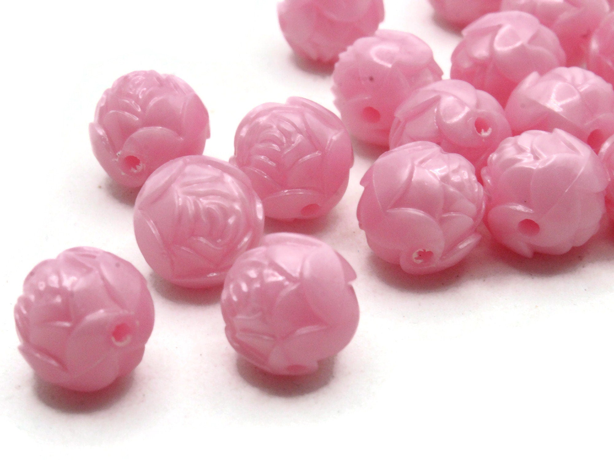 66Pcs Silicone Rose Flower Beads Set 12/ 15mm Pink White Silicone