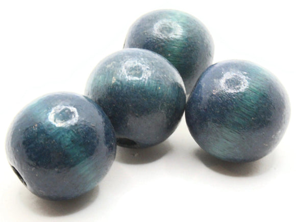 4 32mm Round Blue Beads Large Hole Beads Wood Beads Vintage Beads Macrame Beads Jewelry Making Beading Supplies New Old Stock Beads