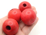 4 32mm Round Red Beads Large Hole Beads Wood Beads Vintage Beads Macrame Beads Jewelry Making Beading Supplies New Old Stock Beads