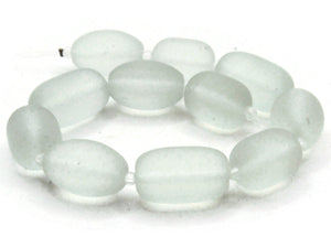 11 Mixed Size Clear Pale Green Frosted Glass Beads Frosted Barrel & Oval Beads Jewelry Making Beading Supplies Loose Beads Beach Glass Beads