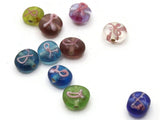 10 8mm to 11mm Mixed Color with Pink Ribbon Lampwork Glass Coin Beads Jewelry Making Beading Supplies Loose Flat Round Cancer Awareness