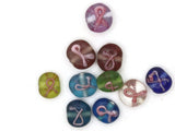 10 8mm to 11mm Mixed Color with Pink Ribbon Lampwork Glass Coin Beads Jewelry Making Beading Supplies Loose Flat Round Cancer Awareness
