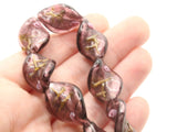 10 20mm Purple with Pink and Green Flower Lampwork Glass Flat Oval Twist Beads Jewelry Making Beading Supplies Loose Floral Beads to String
