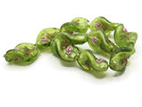 10 20mm Green with Pink and Green Flower Lampwork Glass Flat Oval Twist Beads Jewelry Making Beading Supplies Loose Floral Beads to String