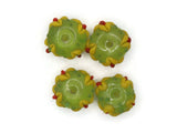 4 15mm Chartreuse Yellow with Yellow and Red Flower Lampwork Glass Rondelle Beads Jewelry Making Beading Supplies Loose Floral Beads