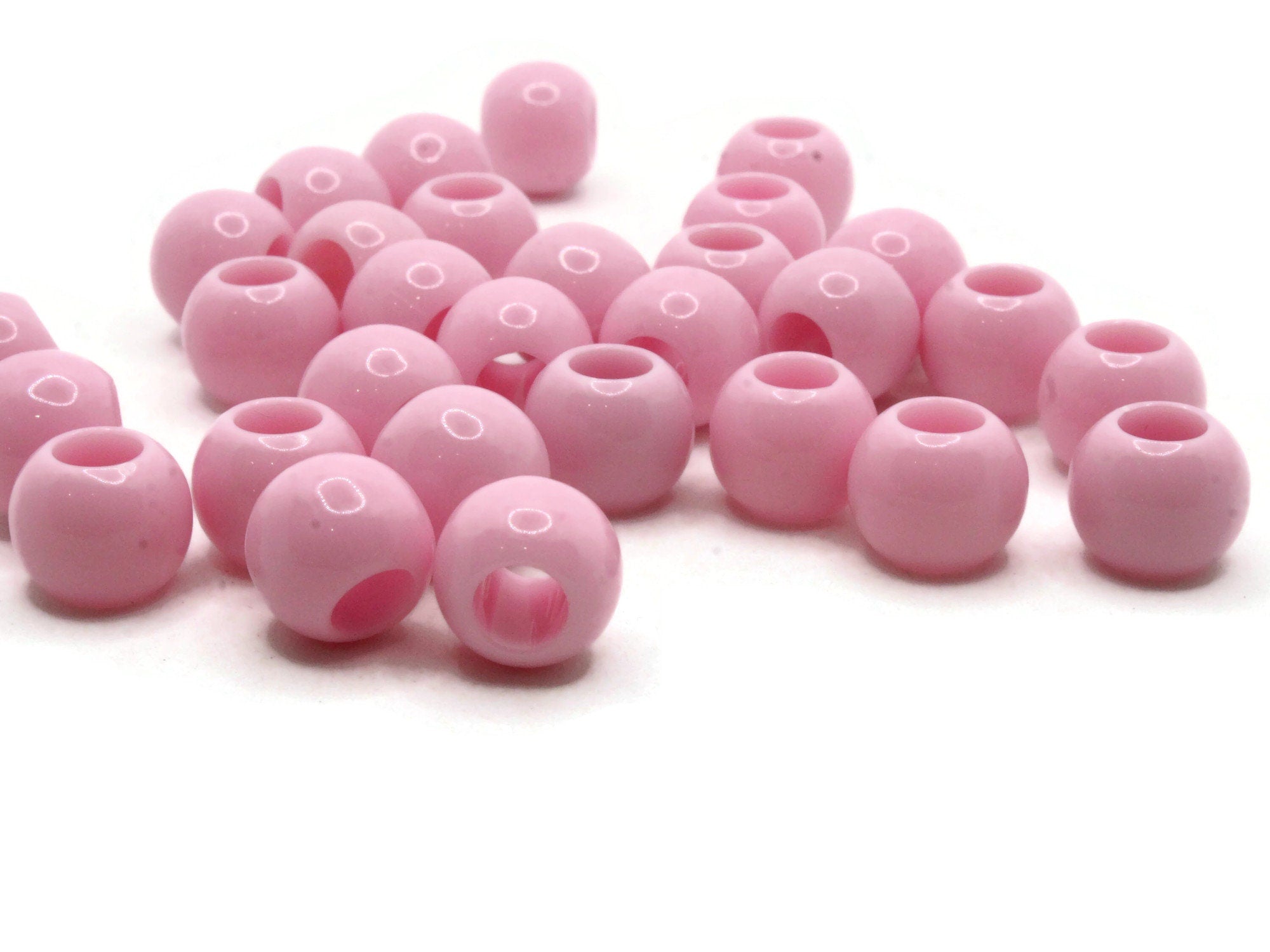 Pink Marbled 12mm Round Large Hole Plastic Pony Beads (75pcs)