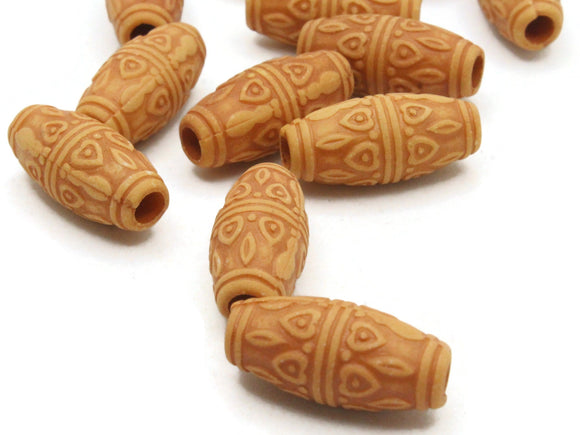 15 22mm Brown Patterned Tube Beads Plastic Beads Acrylic Beads Jewelry Making Beading Supplies Loose Large Hole Beads