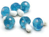 6 19mm Bright Sky Blue and White Mushroom Beads Polka Dot Lampwork Glass Beads Plant Beads Jewelry Making Beading Supplies