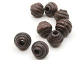 8 16mm Dark Brown Vintage Wooden Bicone Beads Striped Wood Beads Grooved Beads Macrame Jewelry Making Beading Supplies Lined Saucer Bead
