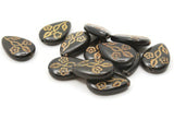 12 19mm Black Flat Teardrop Beads with Light Brown Flowers Vintage Plastic Beads Jewelry Making Beading Supplies Beads to String SmileyBoy