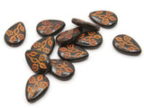 12 19mm Black Flat Teardrop Beads with Orange Flowers Vintage Plastic Beads Jewelry Making Beading Supplies Beads to String SmileyBoy