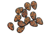 12 19mm Black Flat Teardrop Beads with Orange Flowers Vintage Plastic Beads Jewelry Making Beading Supplies Beads to String SmileyBoy