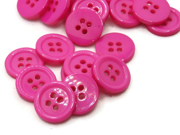 50 11mm Clear Dark Pink Buttons Round Plastic Two Hole Buttons