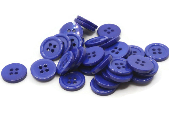 36 15mm Royal Blue Buttons Flat Round Plastic Four Hole Buttons Jewelry Making Beading Supplies Sewing Notions