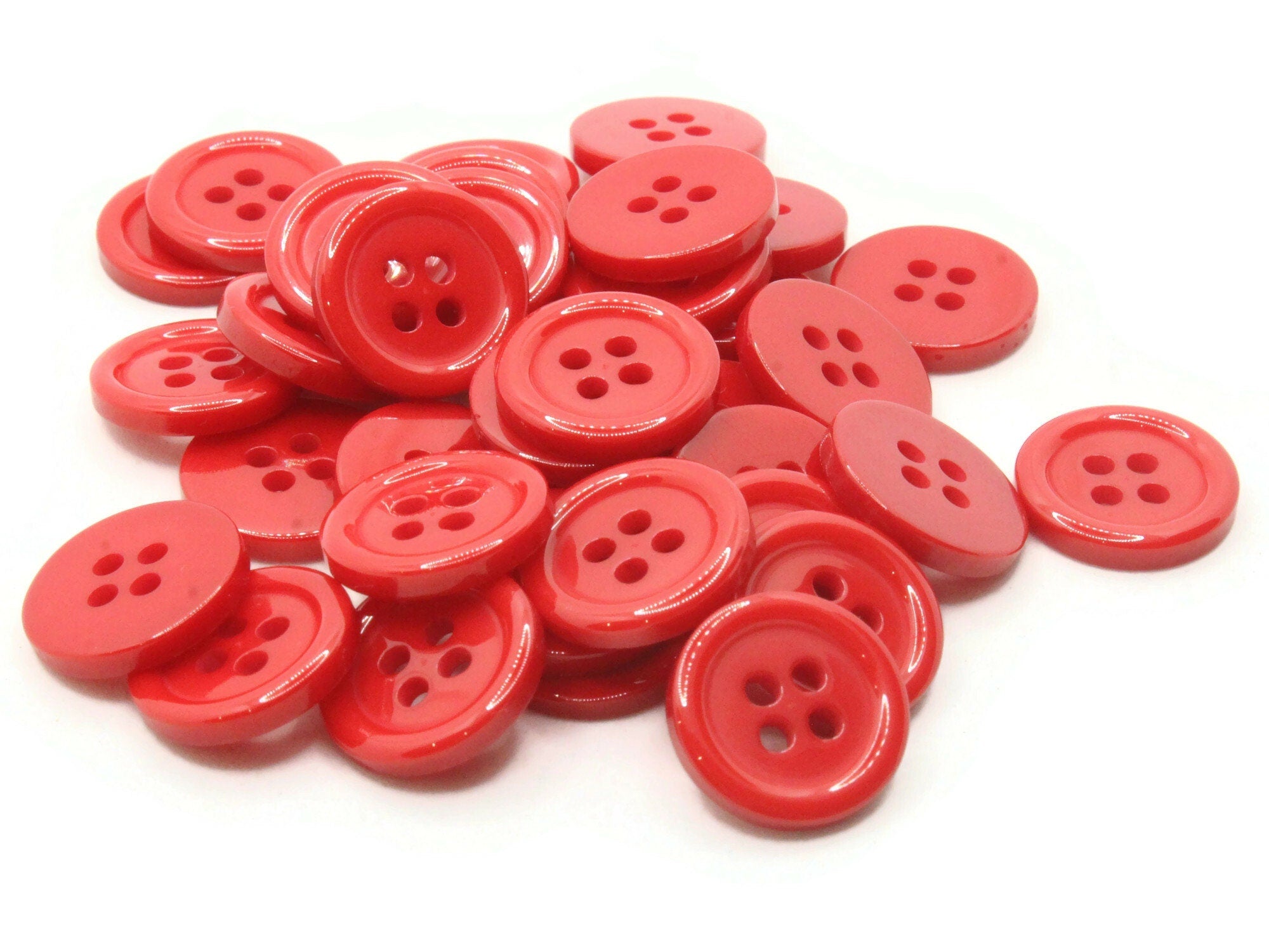 Vintage Mid Century Plastic Red Buttons Set of 10 Matching Matte Flat Back  One Half .50 Inch Sewing