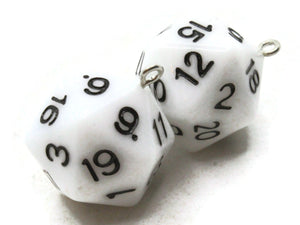 2 20mm White Resin D20 20 Sided Dice Charms Dice Pendants Jewelry Making Beading Supplies Beads not usable as dice.