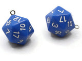 2 20mm Blue Resin D20 20 Sided Dice Charms Dice Pendants Jewelry Making Beading Supplies Beads not usable as dice.