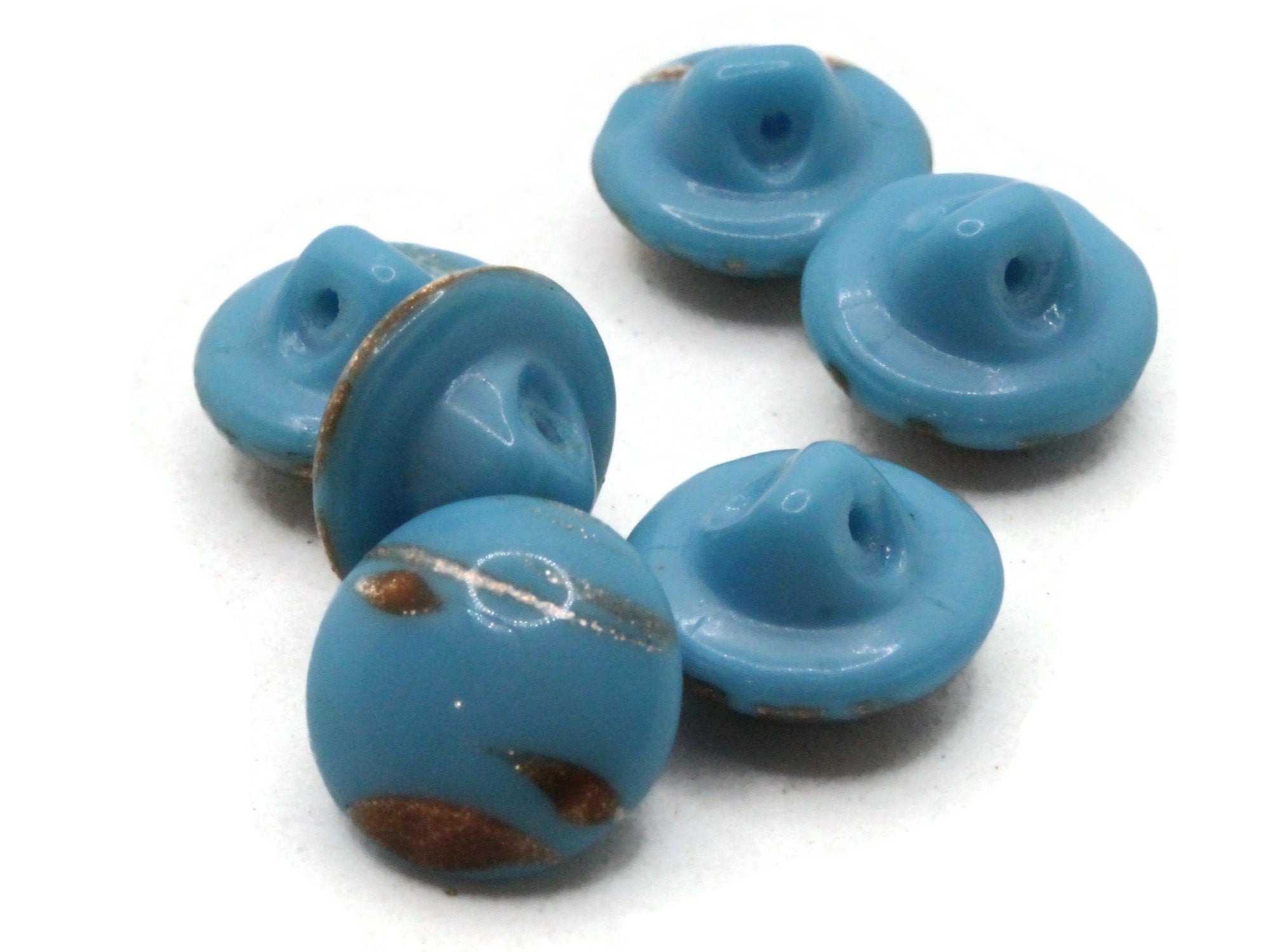 6 11mm Vintage Turquoise Blue and Gold Glass Shank Buttons Sewing Noti –  Smileyboy Beads