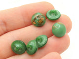 6 11mm Vintage Green and Gold Glass Buttons Shank Buttons Sewing Notions Jewelry Making Beading Supplies Sewing Supplies