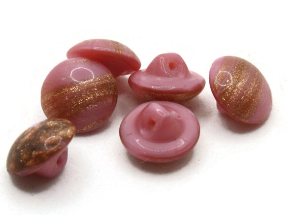 6 11mm Vintage Pink and Gold Glass Buttons Shank Buttons Sewing Notions Jewelry Making Beading Supplies Sewing Supplies