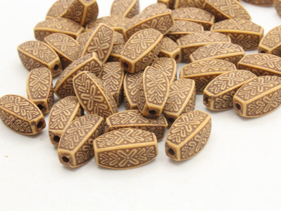 50 14mm Brown Patterned Rectangle Beads Plastic Tube Beads Acrylic Beads Jewelry Making Beading Supplies Loose Beads