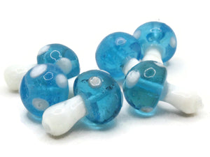 6 19mm Bright Sky Blue and White Mushroom Beads Polka Dot Lampwork Glass Beads Plant Beads Jewelry Making Beading Supplies