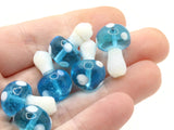 6 19mm Bright Sky Blue and White Mushroom Beads Polka Dot Lampwork Glass Beads Plant Beads Jewelry Making Beading Supplies