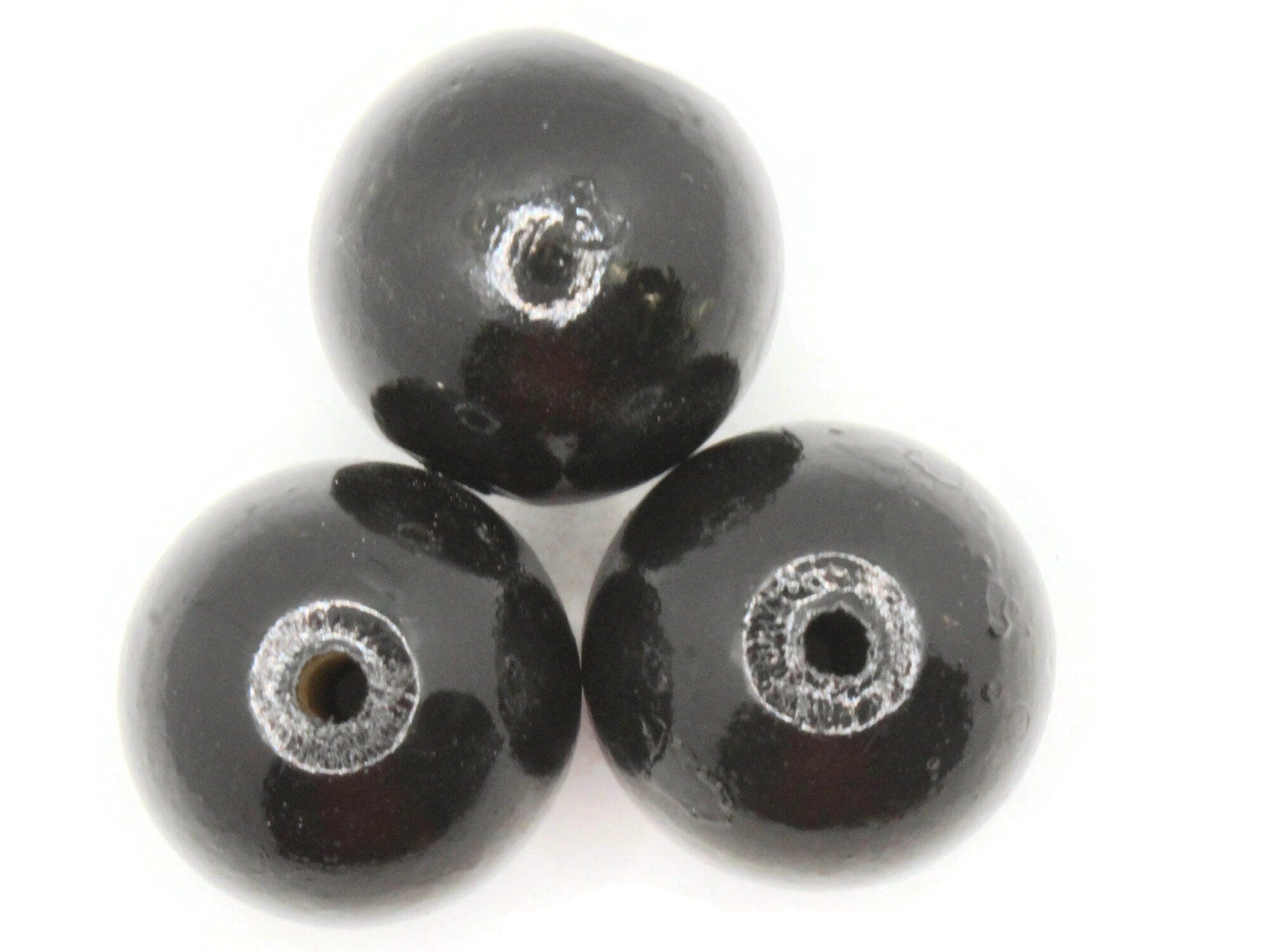 Large Black Round Wood Beads, Wooden Saucer Disc Beads, Jewelry
