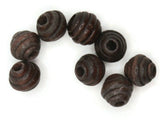 8 16mm Dark Brown Vintage Wooden Bicone Beads Striped Wood Beads Grooved Beads Macrame Jewelry Making Beading Supplies Lined Saucer Bead