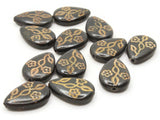 12 19mm Black Flat Teardrop Beads with Light Brown Flowers Vintage Plastic Beads Jewelry Making Beading Supplies Beads to String SmileyBoy