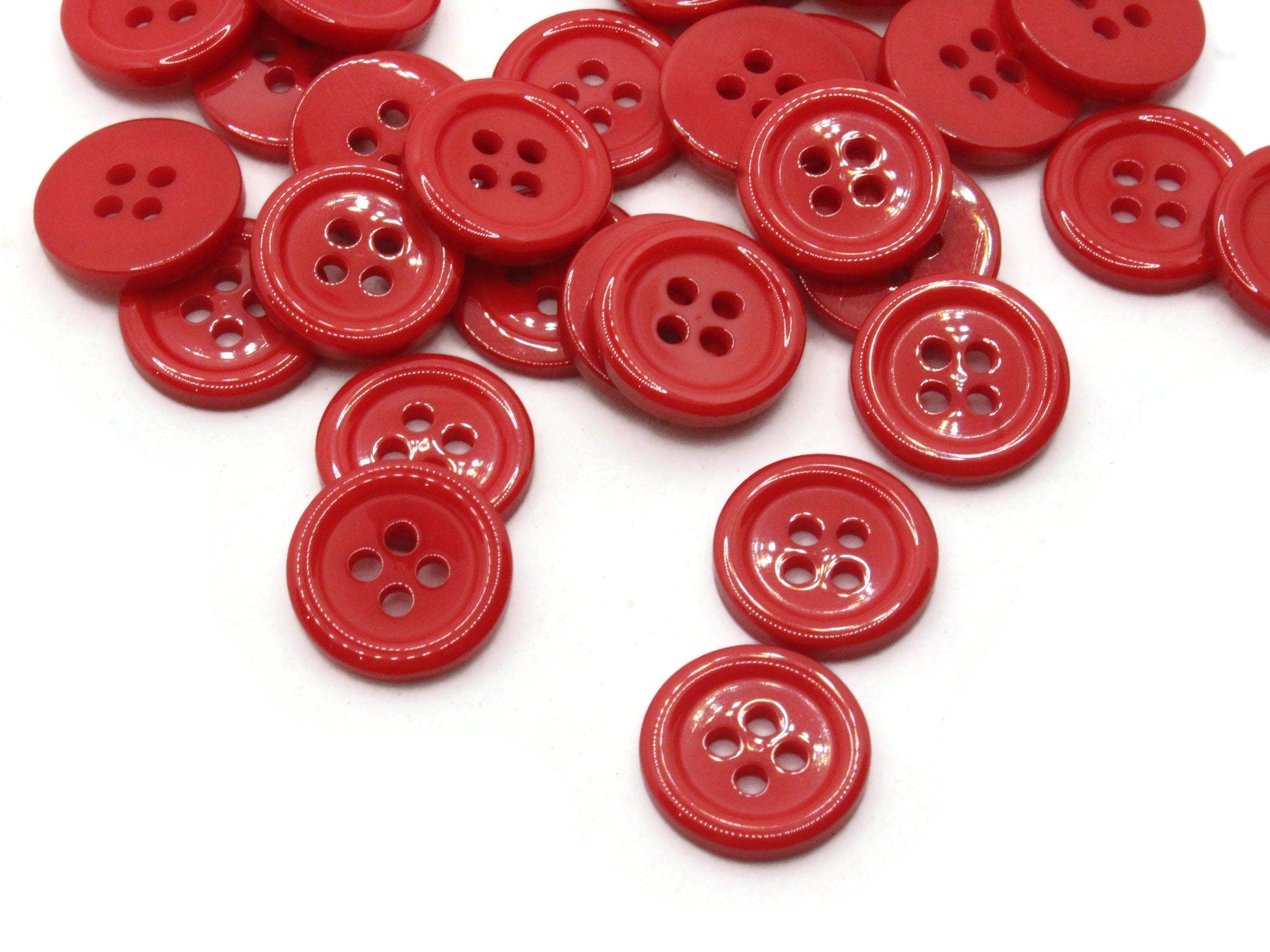 Red Buttons, 4 Hole Sewing/Crafts Buttons 15mm - 24 Pieces (090