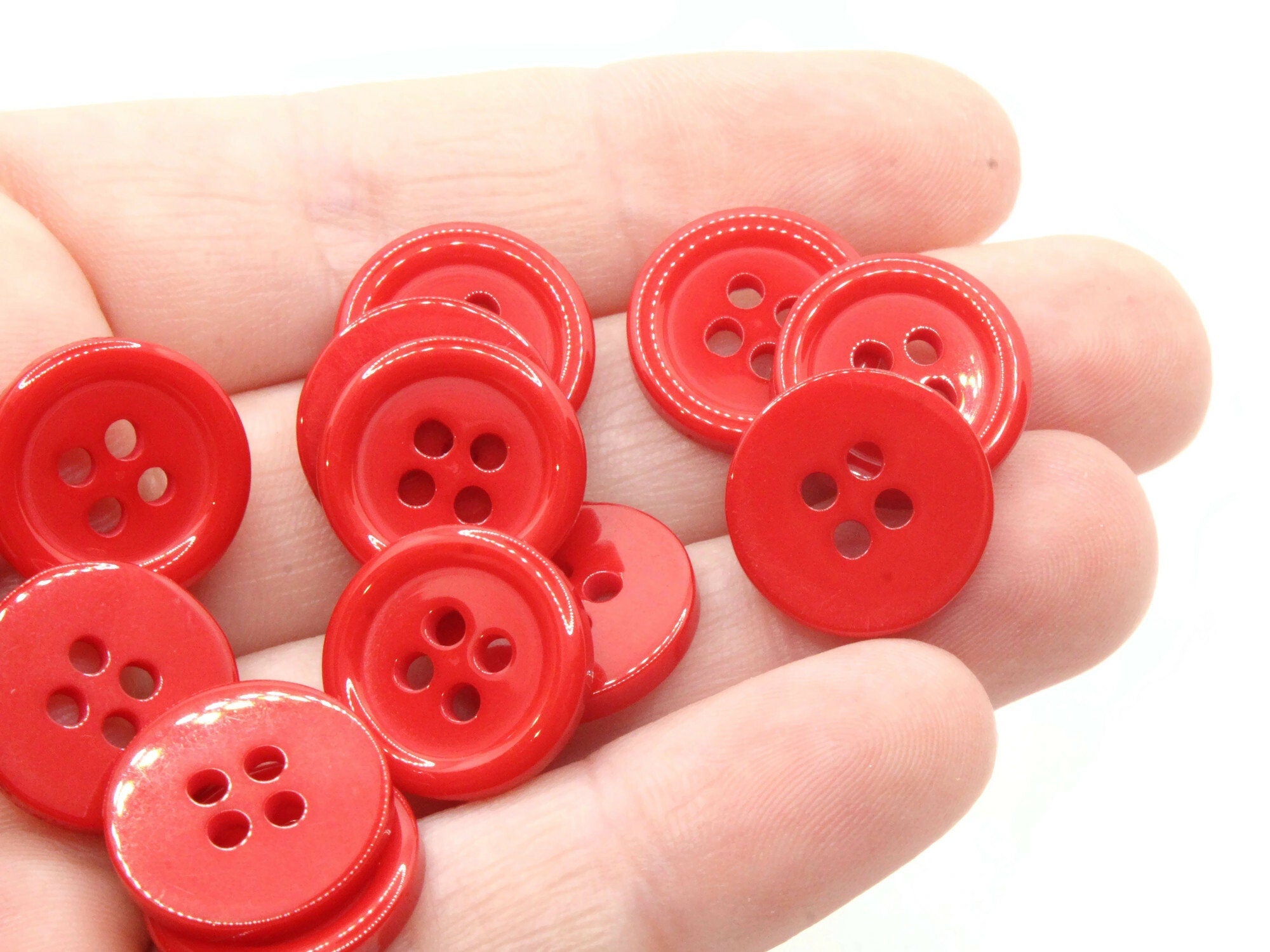 4 Hole Clear Red Small Buttons 5/8 (15mm) 24L Small Plastic Buttons #1067