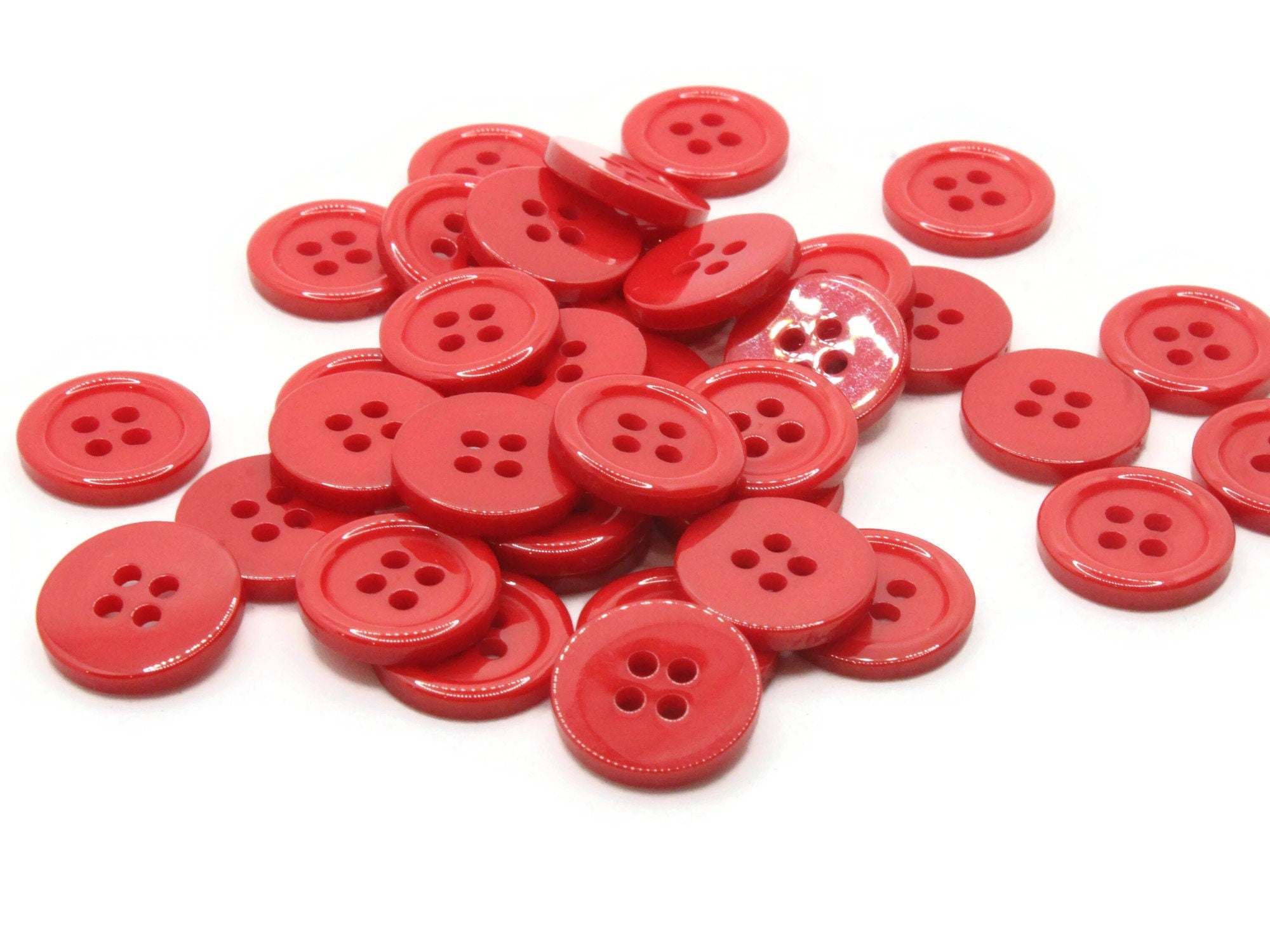 10, 15mm (24L) red buttons, bright red buttons, red resin buttons, red baby  buttons, craft buttons, sewing buttons, smartie buttons