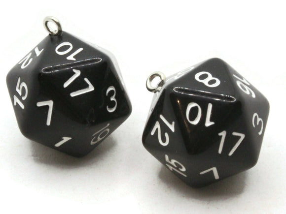 2 20mm Black Resin D20 20 Sided Dice Charms Dice Pendants Jewelry Making Beading Supplies Beads not usable as dice.