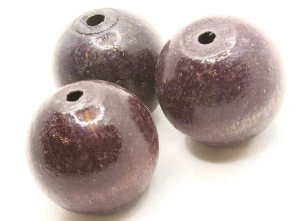 3 32mm Round Purple Beads Wood Beads Vintage Beads New Old Stock Beads Macrame Beads Jewelry Making Beading Supplies Large Beads Wooden Bead
