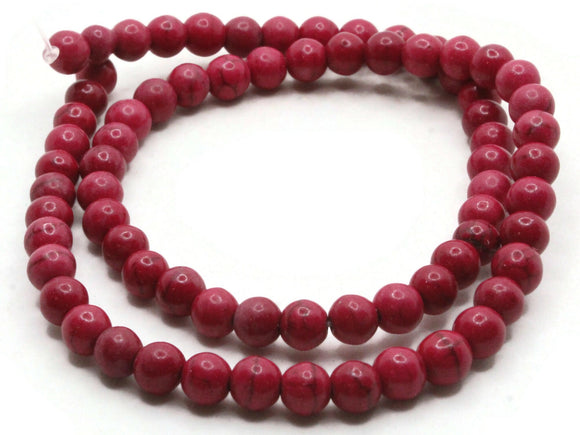 70 5mm to 6mm Round Dark Pink Howlite Beads Gemstone Beads Dyed Beads Pink Beads Jewelry Making Beading Supplies Howlite Stone Beads