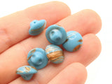 6 11mm Vintage Turquoise Blue and Gold Glass Buttons Shank Buttons Sewing Notions Jewelry Making Beading Supplies Sewing Supplies