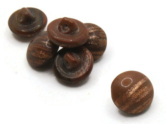 6 11mm Vintage Brown and Gold Glass Buttons Shank Buttons Sewing Notions Jewelry Making Beading Supplies Sewing Supplies