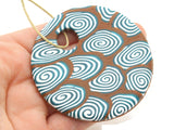 68mm Polymer Clay Pendant in Brown, Green and  White Swirls Flat Circle Gogo Pendant Jewelry Making Beading Supplies