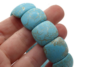 12 22mm Flat Oval Beads Stone Beads 2 Hole Beads Dyed Turquoise Blue Beads Jewelry Making Beading Supplies Howlite Stone Beads