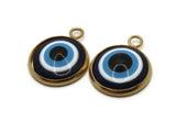 2 19.5mm Evil Eye Pendants Resin and Gold Tone 304 Stainless Steel Charms Blue Eyeball Charms Jewelry Making Beading Supplies Smileyboy