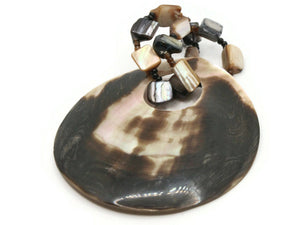 64mm Brown and Cream Natural Shell Pendant With a shell Loop Round Donut, Gogo Bead Jewelry Making Beading Supplies