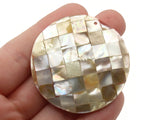 44mm Cream and Brown Natural Checkerboard Shell Pendant Round Coin Bead Jewelry Making Beading Supplies