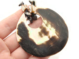 64mm Brown and Cream Natural Shell Pendant With a shell Loop Round Donut, Gogo Bead Jewelry Making Beading Supplies