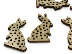 6 31mm Brown Natural Wood Holey Rabbit Cabochons Wooden Easter Bunny Tiles Craft Supplies Animal Charms