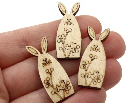 6 30mm Brown Natural Wood Cartoon Rabbit Cabochons Wooden Easter Bunny Tiles Craft Supplies Animal Charms