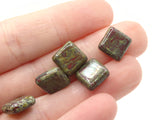 10 10mm Green, Red and Cream Square Glass Stone Look Glass Beads Jewelry Making Beading Supplies Loose Beads to String