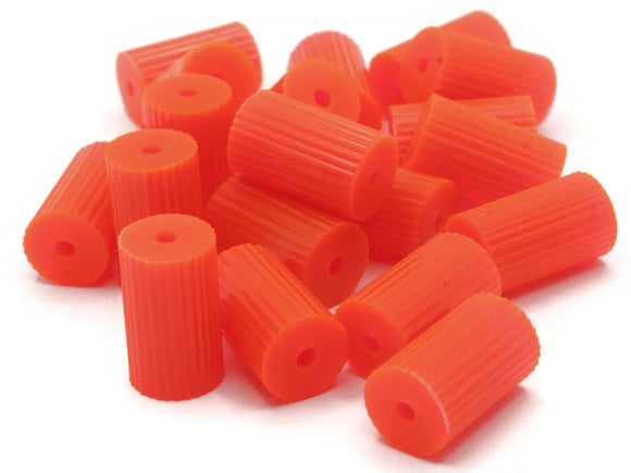 20 16mm Bright Orange Beads Pleated Tube Beads Vintage Plastic Beads New Old Stock Beads Loose Textured Beads Jewelry Making Beading Supply
