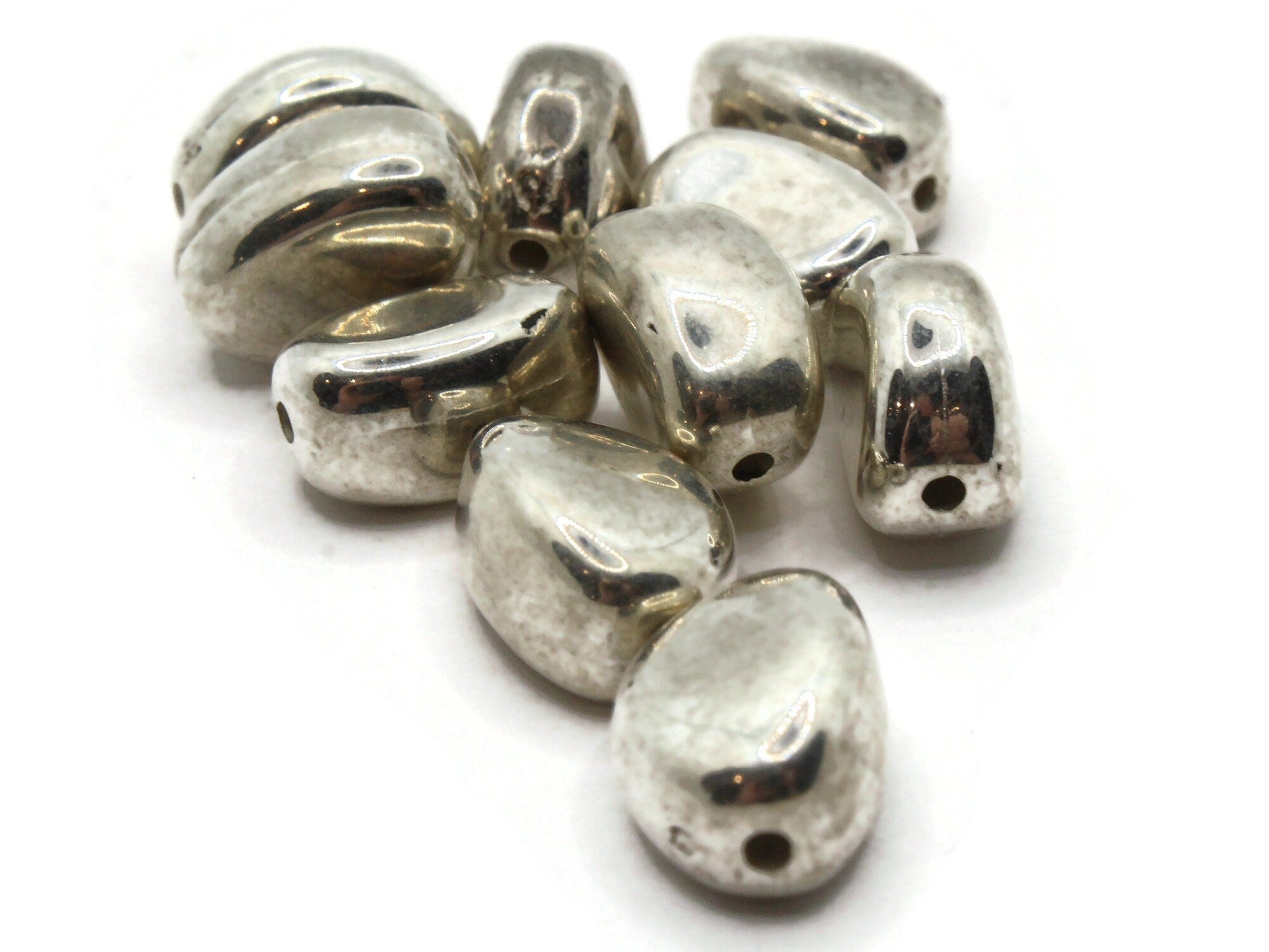 2 Large Silver Beads Spacers Metal Jewelry Making Supplies Antique Focal  Beads 