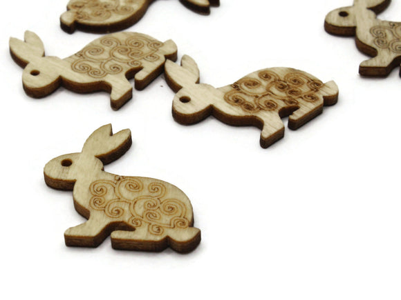 6 30mm Brown Natural Wood Vine Patterned Rabbit Cabochons Wooden Easter Bunny Tiles Craft Supplies Animal Charms